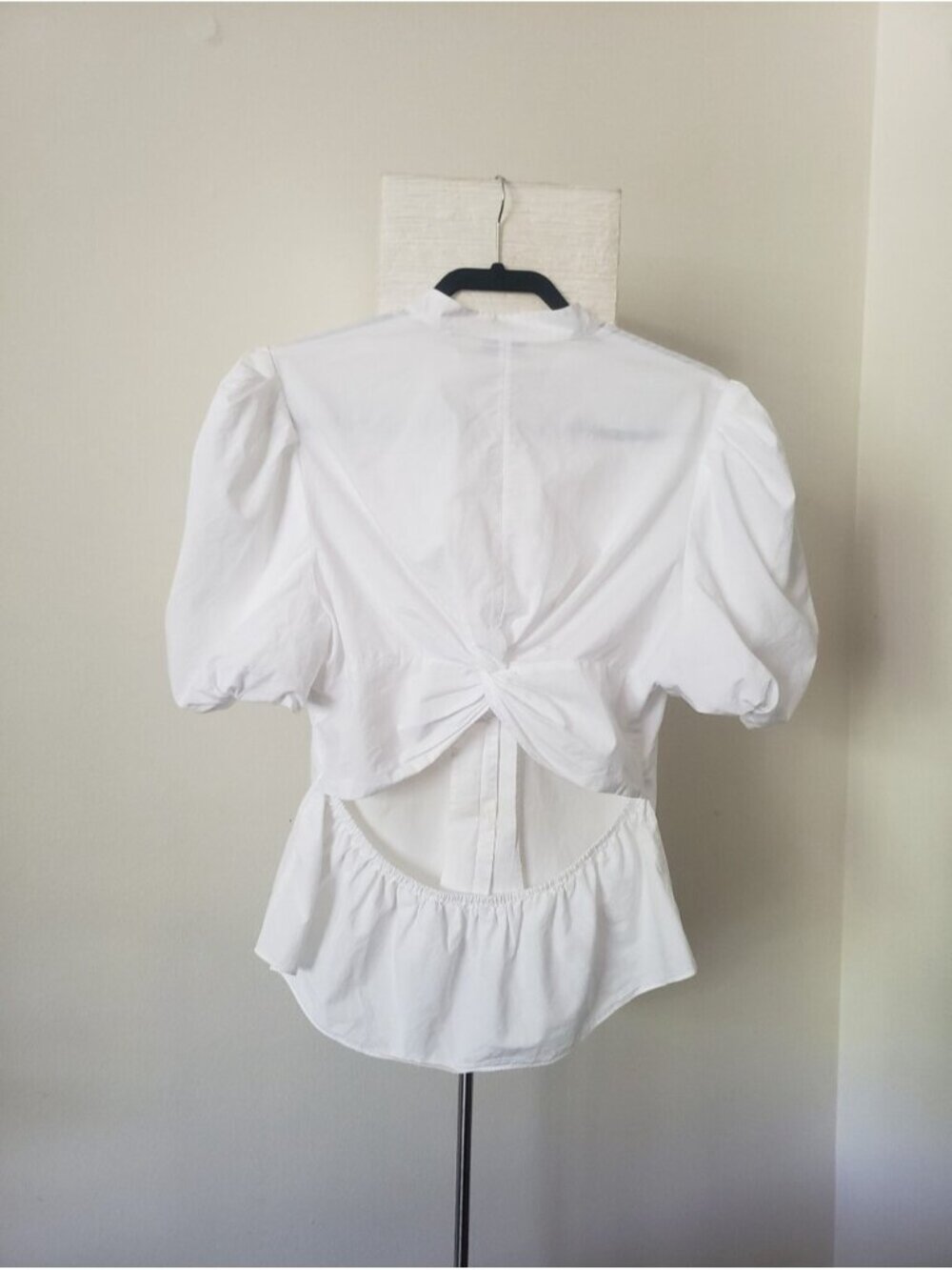Vince White Cotton Poplin Open Cutout Back Puff Sleeve Blouse Top 10 - Picture 7 of 10